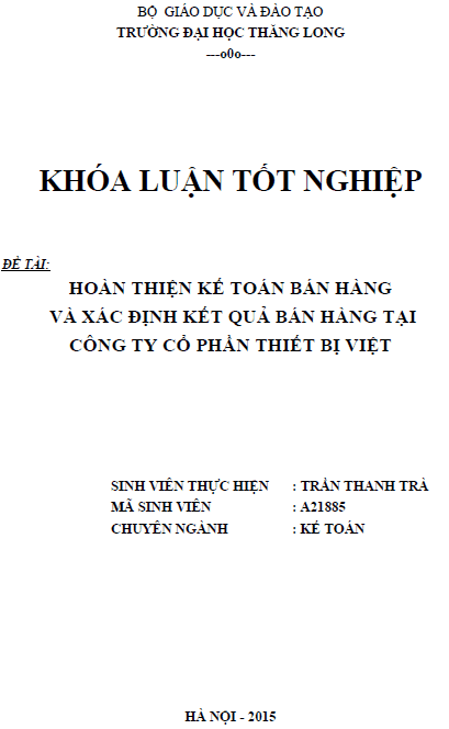 hoan thien ke toan ban hang va xac dinh ket qua ban hang tai cong ty co phan thiet bi viet