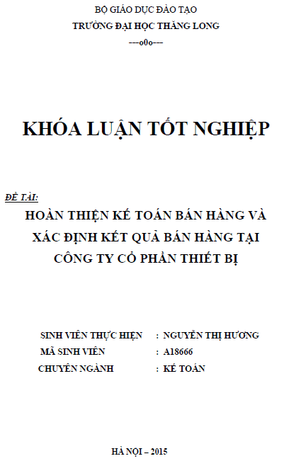 hoan thien ke toan ban hang va xac dinh ket qua ban hang tai cong ty co phan thiet bi