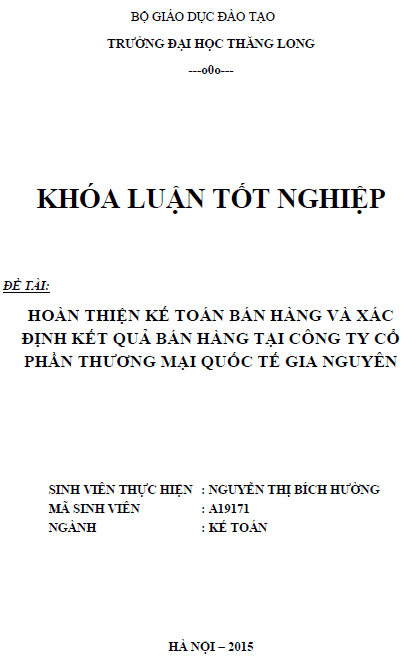 hoan thien ke toan ban hang va xac dinh ket qua ban hang tai cong ty co phan thuong mai quoc te gia nguyen
