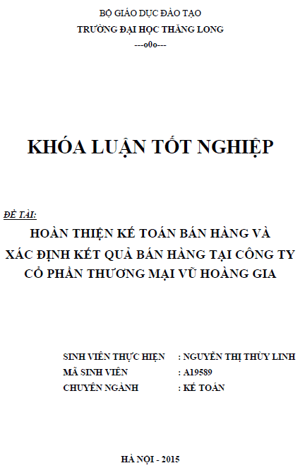 hoan thien ke toan ban hang va xac dinh ket qua ban hang tai cong ty co phan thuong mai vu hoang gia
