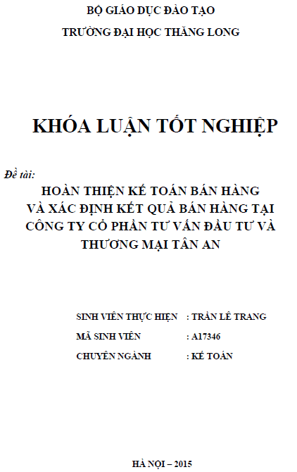 hoan thien ke toan ban hang va xac dinh ket qua ban hang tai cong ty co phan tu van dau tu va thuong mai tan an