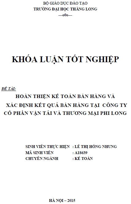 hoan thien ke toan ban hang va xac dinh ket qua ban hang tai cong ty co phan van tai va thuong mai phi long