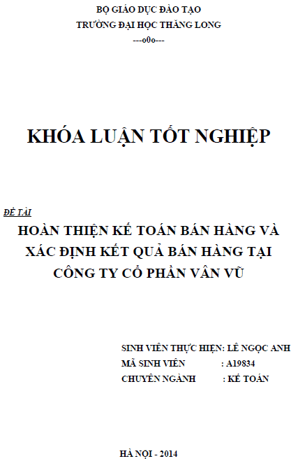 hoan thien ke toan ban hang va xac dinh ket qua ban hang tai cong ty co phan van vu