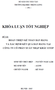 Hoàn thiện kế toán bán hàng và xác định kết quả bán hàng tại Công ty Cổ phần Xuất nhập khẩu ETOP 6 hoan thien ke toan ban hang va xac dinh ket qua ban hang tai cong ty co phan xuat nhap khau etop