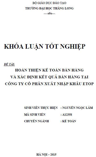 hoan thien ke toan ban hang va xac dinh ket qua ban hang tai cong ty co phan xuat nhap khau etop