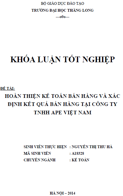 hoan thien ke toan ban hang va xac dinh ket qua ban hang tai cong ty tnhh ape viet nam 1