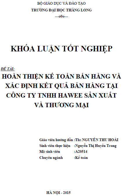 hoan thien ke toan ban hang va xac dinh ket qua ban hang tai cong ty tnhh hawee san xuat va thuong mai