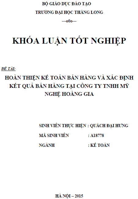 hoan thien ke toan ban hang va xac dinh ket qua ban hang tai cong ty tnhh my nghe hoang gia