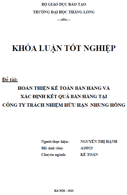 hoan thien ke toan ban hang va xac dinh ket qua ban hang tai cong ty tnhh nhung hong