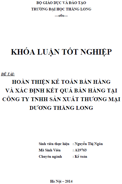 hoan thien ke toan ban hang va xac dinh ket qua ban hang tai cong ty tnhh san xuat thuong mai duong thang long
