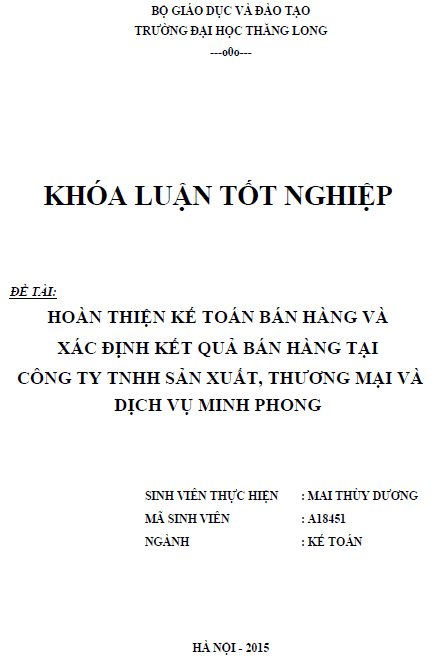 hoan thien ke toan ban hang va xac dinh ket qua ban hang tai cong ty tnhh san xuat thuong mai va dich vu minh phong