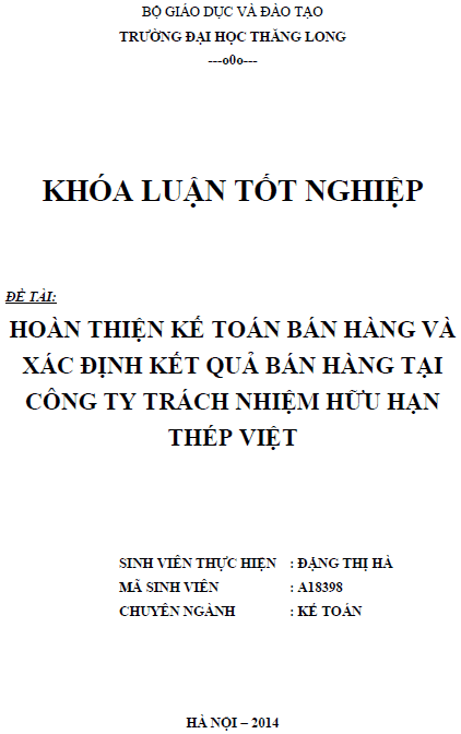 hoan thien ke toan ban hang va xac dinh ket qua ban hang tai cong ty tnhh thep viet