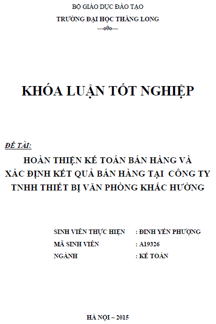 hoan thien ke toan ban hang va xac dinh ket qua ban hang tai cong ty tnhh thiet bi van phong khac huong