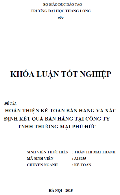 hoan thien ke toan ban hang va xac dinh ket qua ban hang tai cong ty tnhh thuong mai phu duc
