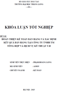Hoàn thiện kế toán bán hàng và xác định kết quả bán hàng tại Công ty TNHH Thương mại tổng hợp và Dịch vụ kỹ thuật T.Đ 10 hoan thien ke toan ban hang va xac dinh ket qua ban hang tai cong ty tnhh thuong mai tong hop va dich vu ky thuat t d