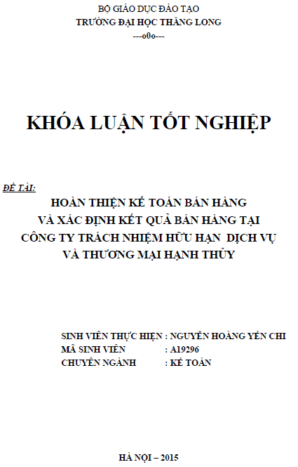 hoan thien ke toan ban hang va xac dinh ket qua ban hang tai cong ty tnhh thuong mai va dich vu hanh thuy