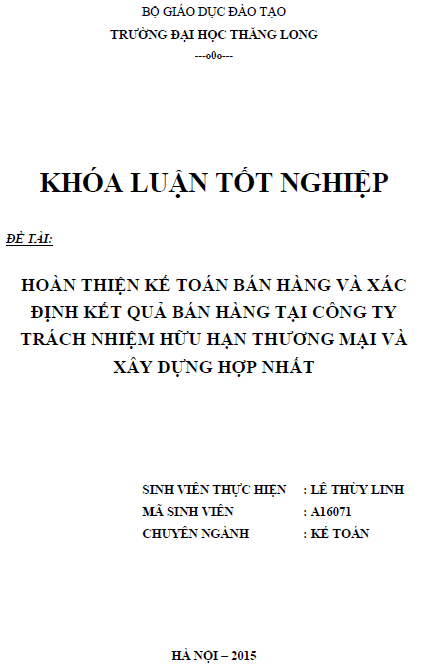 hoan thien ke toan ban hang va xac dinh ket qua ban hang tai cong ty tnhh thuong mai va xay dung hop nhat