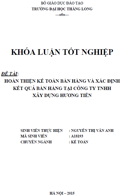 hoan thien ke toan ban hang va xac dinh ket qua ban hang tai cong ty tnhh xay dung huong tien