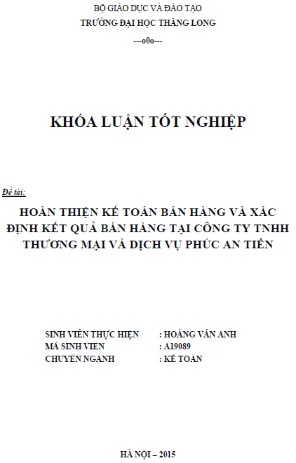 hoan thien ke toan ban hang va xac dinh ket qua ban hang tai cong ty trach nhiem huu han thuong mai va dich vu phuc an tien