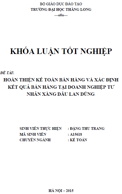hoan thien ke toan ban hang va xac dinh ket qua ban hang tai doanh nghiep tu nhan xang dau lan dung