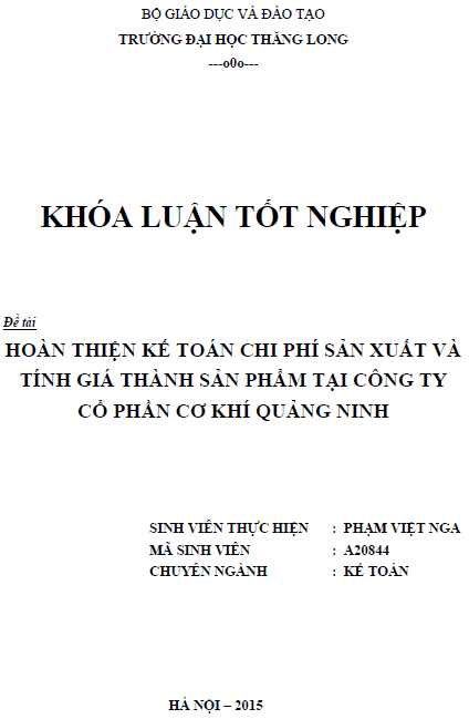 hoan thien ke toan chi phi san xuat va tinh gia thanh san pham tai cong ty co phan co khi quang ninh
