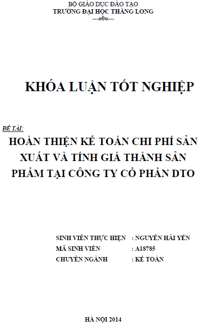 hoan thien ke toan chi phi san xuat va tinh gia thanh san pham tai cong ty co phan dto