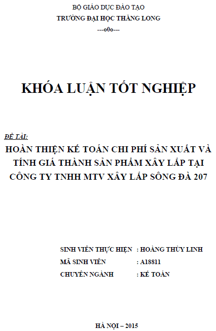 hoan thien ke toan chi phi san xuat va tinh gia thanh san pham xay lap tai cong ty tnhh mtv xay lap song da 207