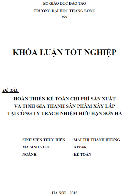 hoan thien ke toan chi phi san xuat va tinh gia thanh san pham xay lap tai cong ty tnhh son ha