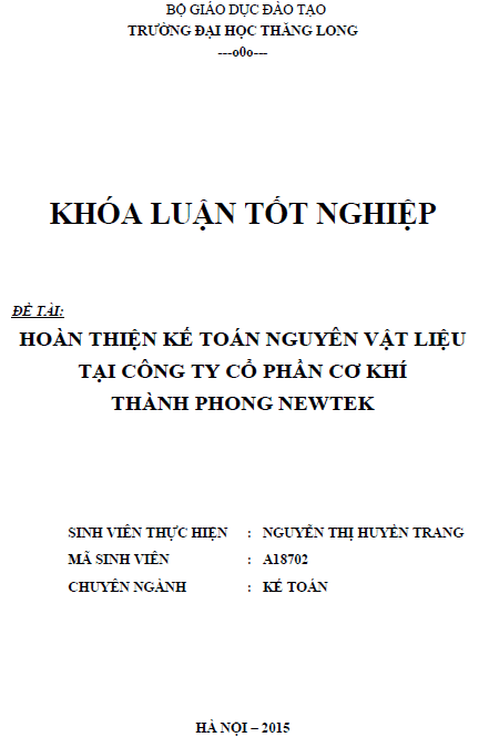 Hoàn thiện kế toán nguyên vật liệu tại Công ty Cổ phần Cơ khí Thành Phong Newtek 1 hoan thien ke toan nguyen vat lieu tai cong ty co phan co khi thanh phong newtek