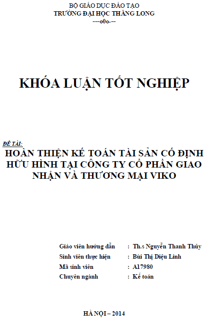 hoan thien ke toan tai san co dinh huu hinh tai cong ty co phan giao nhan va thuong mai viko