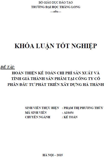 hoan thien ke toan tap hop chi phi san xuat va tinh gia thanh san pham tai cong ty co phan dau tu phat trien xay dung ha thanh