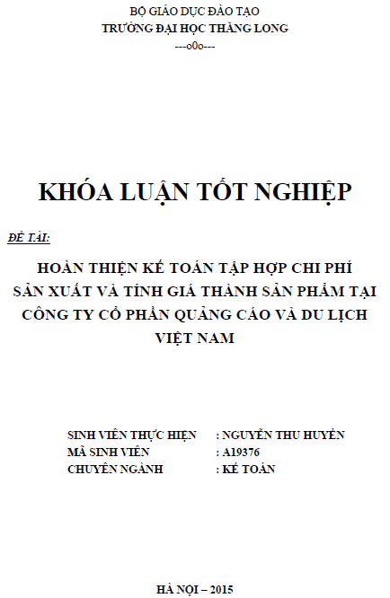 hoan thien ke toan tap hop chi phi san xuat va tinh gia thanh san pham tai cong ty co phan quang cao va du lich viet nam