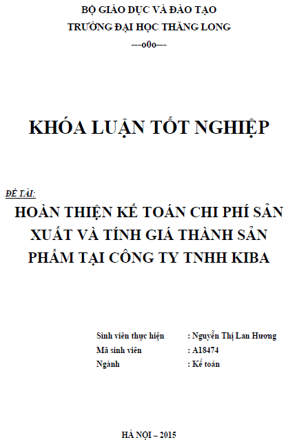 hoan thien ke toan tap hop chi phi san xuat va tinh gia thanh san pham tai cong ty tnhh kiba