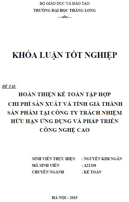 hoan thien ke toan tap hop chi phi san xuat va tinh gia thanh san pham tai cong ty tnhh ung dung va phat trien cong nghe cao