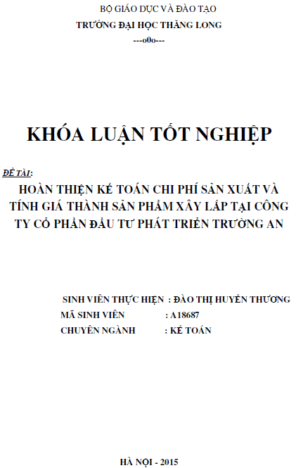 hoan thien ke toan tap hop chi phi san xuat va tinh gia thanh san pham xay lap tai cong ty co phan dau tu phat trien truong an