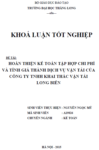 hoan thien ke toan tap hop chi phi va tinh gia thanh dich vu van tai cua cong ty tnhh khai thac van tai long bien