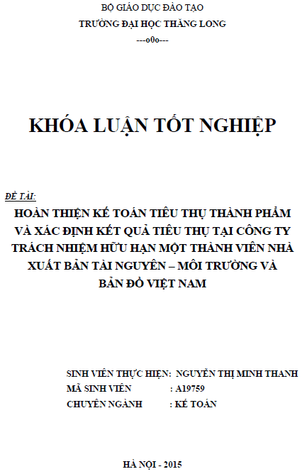 hoan thien ke toan tieu thu thanh pham va xac dinh ket qua tieu thu tai cong ty tnhh mtv nha xuat ban tai nguyen moi truong va ban do viet nam