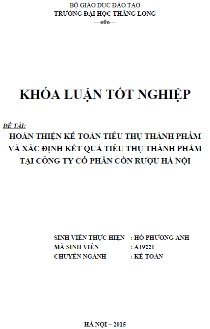 hoan thien ke toan tieu thu thanh pham va xac dinh ket qua tieu thu thanh pham tai cong ty co phan con ruou ha noi