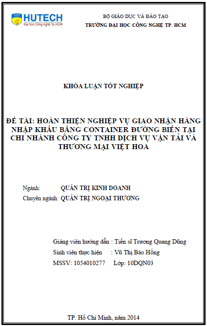hoan thien nghiep vu giao nhan hang nhap khau bang container duong bien tai chi nhanh cong ty tnhh dich vu van tai va thuong mai viet hoa