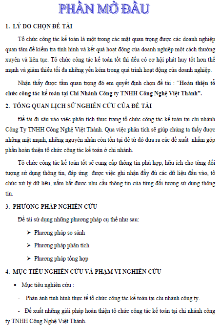 hoan thien to chuc cong tac ke toan tai chi nhanh cong ty tnhh cong nghe viet thanh