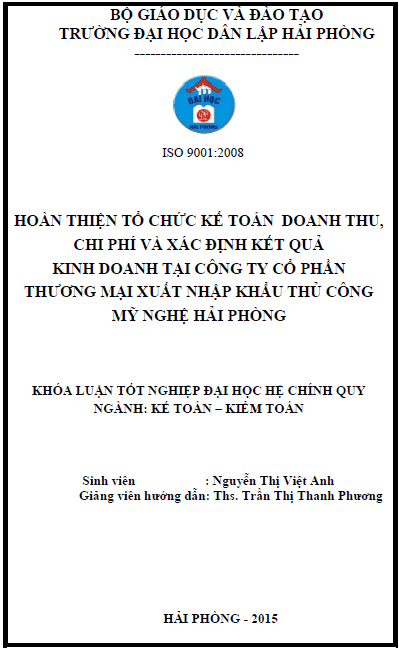 hoan thien to chuc ke toan doanh thu chi phi va xac dinh ket qua kinh doanh tai cong ty co phan thuong mai xuat nhap khau thu cong my nghe hai phong