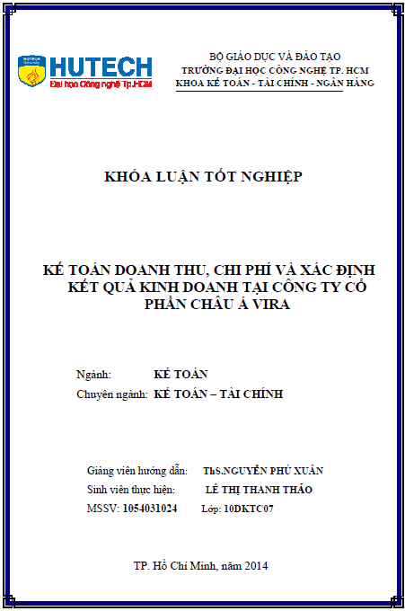 ke toan doanh thu chi phi va xac dinh ket qua kinh doanh tai cong ty co phan chau a vira