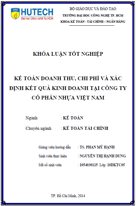 ke toan doanh thu chi phi va xac dinh ket qua kinh doanh tai cong ty co phan nhua viet nam