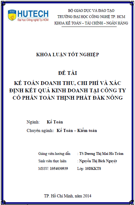 ke toan doanh thu chi phi va xac dinh ket qua kinh doanh tai cong ty co phan toan thi phat dak nong