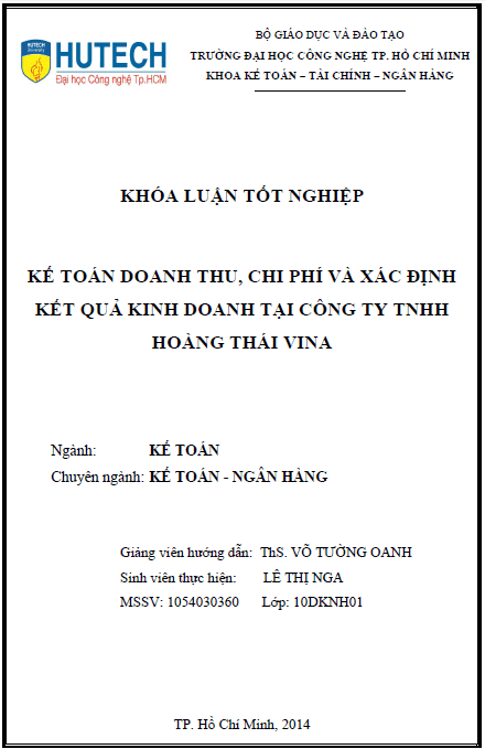 ke toan doanh thu chi phi va xac dinh ket qua kinh doanh tai cong ty tnhh hoang thai vina