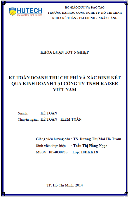 ke toan doanh thu chi phi va xac dinh ket qua kinh doanh tai cong ty tnhh kaiser viet nam