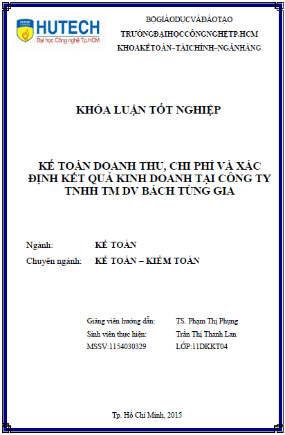 ke toan doanh thu chi phi va xac dinh ket qua kinh doanh tai cong ty tnhh thuong mai bach tung gia