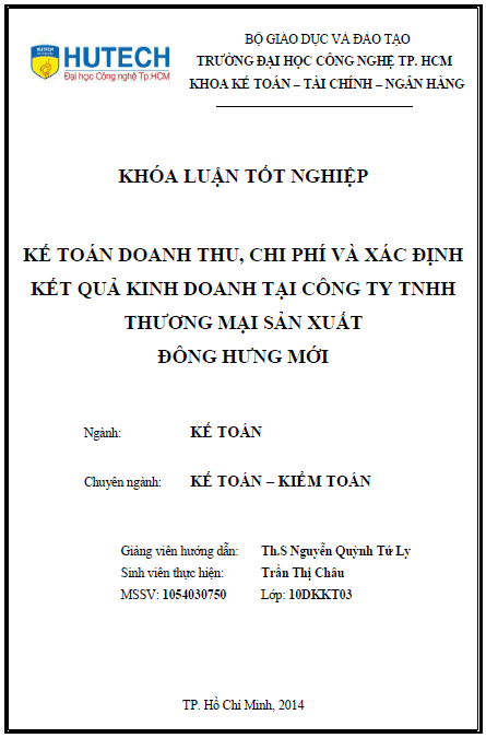 ke toan doanh thu chi phi va xac dinh ket qua kinh doanh tai cong ty tnhh thuong mai san xuat dong hung moi