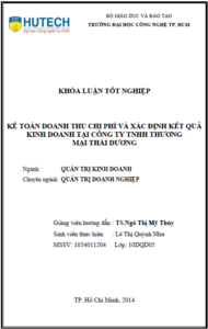 ke toan doanh thu chi phi va xac dinh ket qua kinh doanh tai cong ty tnhh thuong mai thai duong