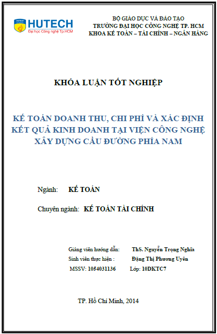 ke toan doanh thu chi phi va xac dinh ket qua kinh doanh tai vien cong nghe xay dung cau duong phia nam